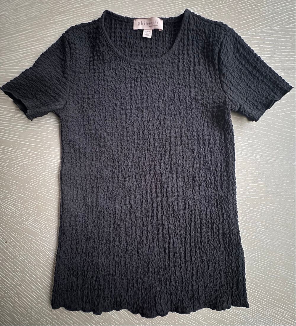 Philosophy Black Crinkle Textured Baby Tee - Size XS Goth Y2K